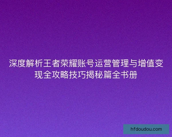 深度解析王者荣耀账号运营管理与增值变现全攻略技巧揭秘篇全书册